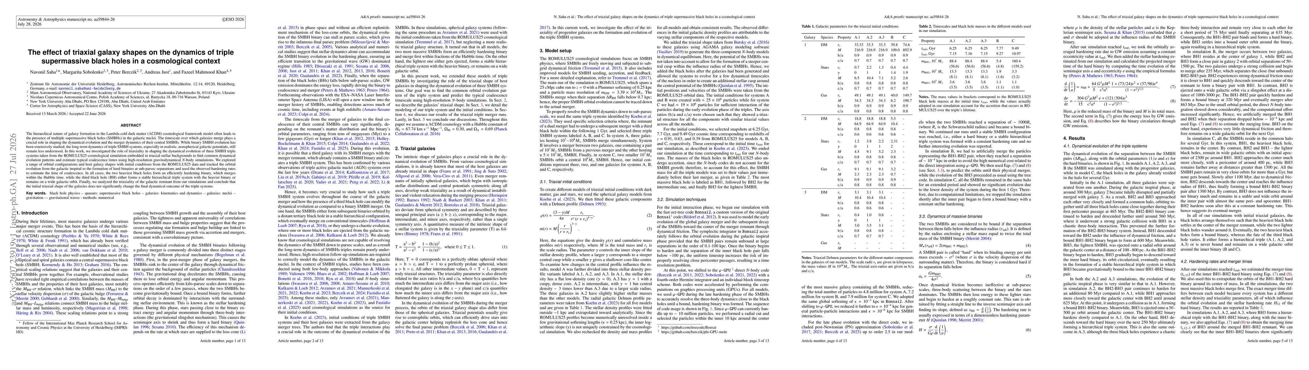 Thumbnail for The effect of triaxial galaxy shapes on the dynamics of triple supermassive black holes in a cosmological context