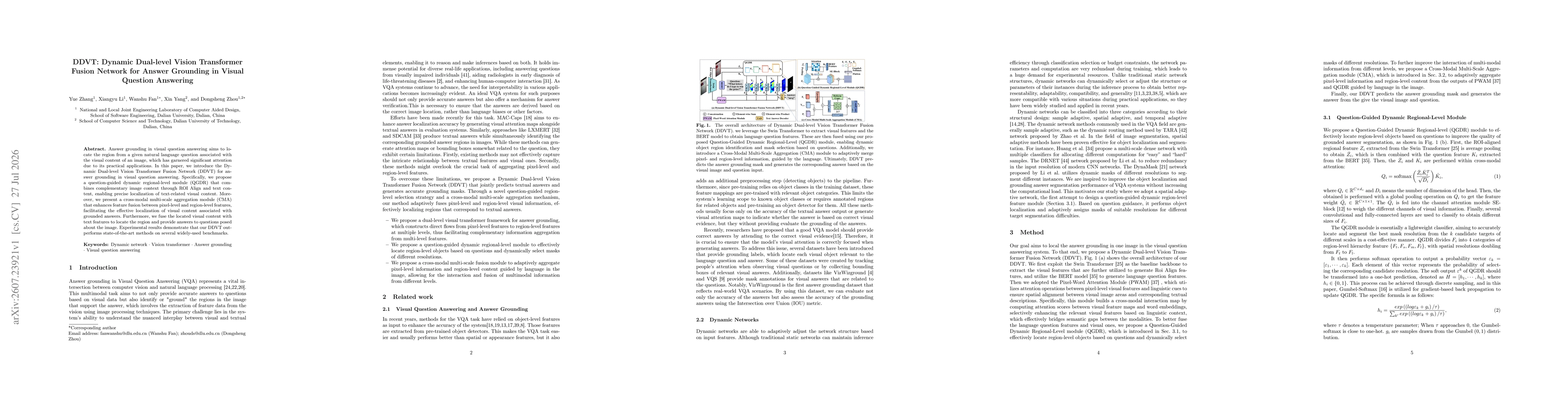 Thumbnail for DDVT: Dynamic Dual-level Vision Transformer Fusion Network for Answer Grounding in Visual Question Answering
