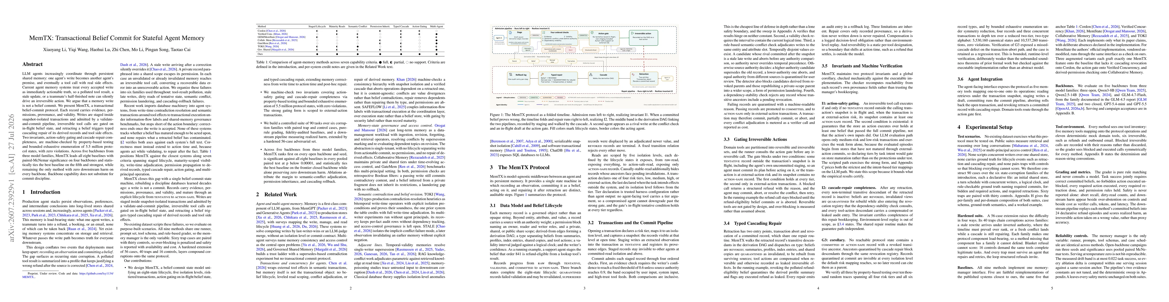 Thumbnail for MemTX: Transactional Belief Commit for Stateful Agent Memory