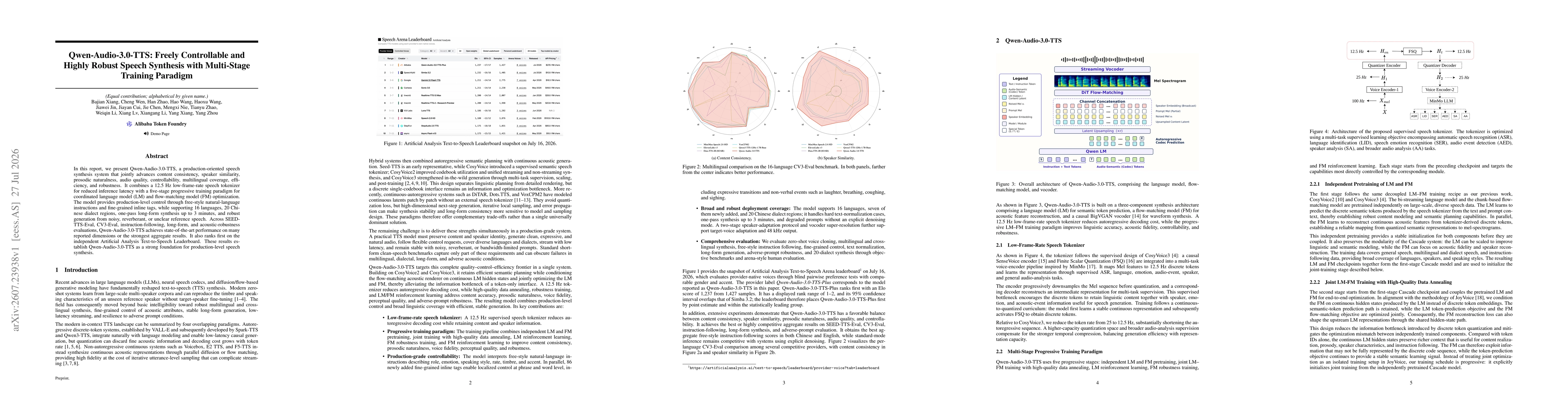 Thumbnail for Qwen-Audio-3.0-TTS: Freely Controllable and Highly Robust Speech Synthesis with Multi-Stage Training Paradigm
