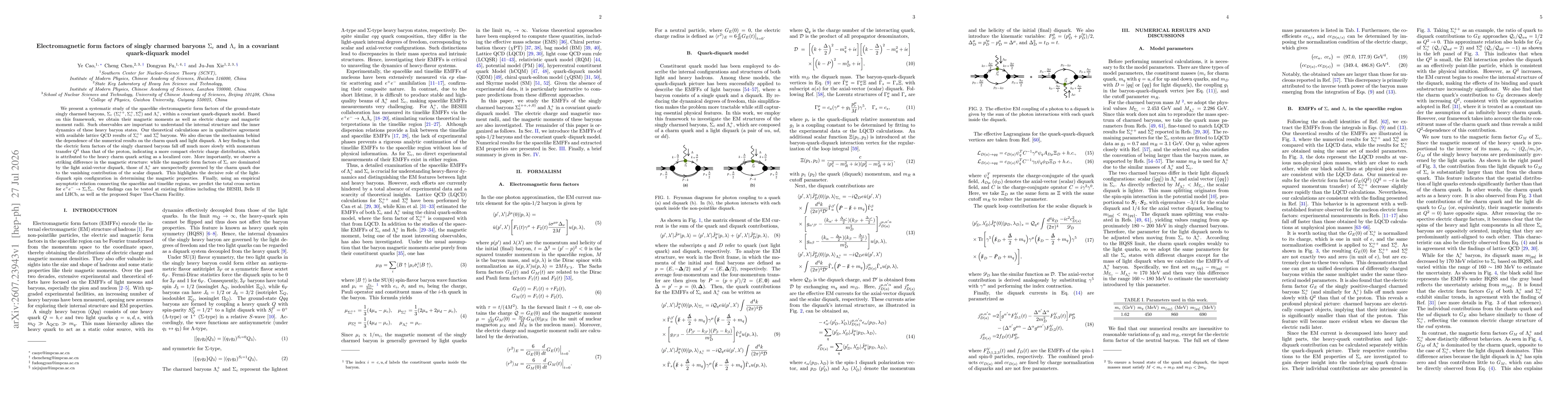 Thumbnail for Electromagnetic form factors of singly charmed baryons $Σ_c$ and $Λ_c$ in a covariant quark-diquark model