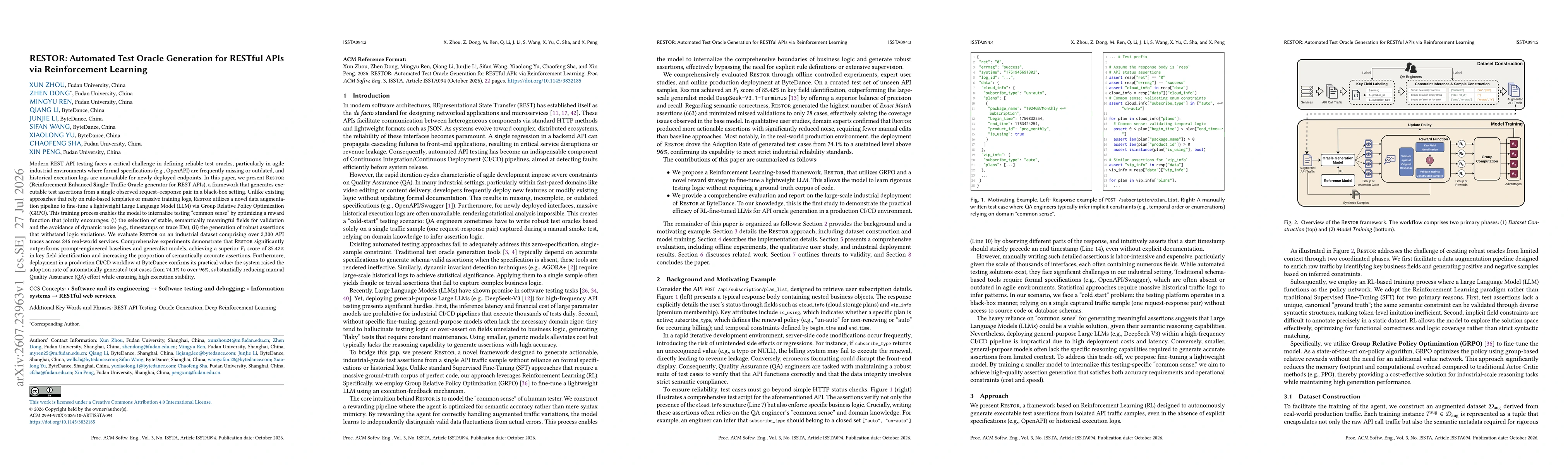 Thumbnail for RESTOR: Automated Test Oracle Generation for RESTful APIs via Reinforcement Learning