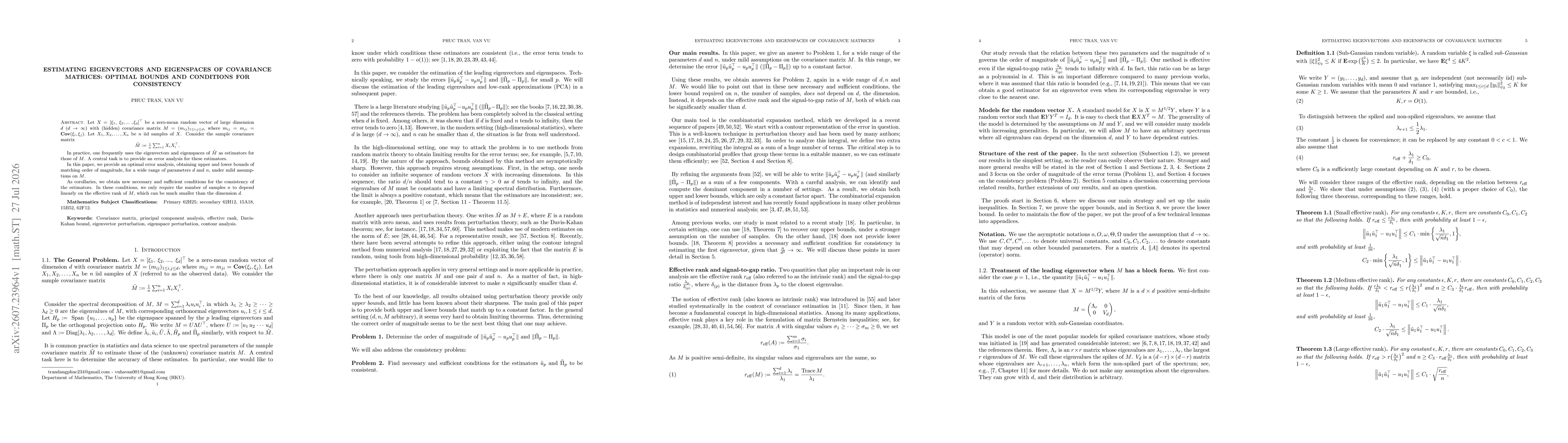 Thumbnail for Estimating eigenvectors and eigenspaces of covariance matrices: Optimal Bounds and Conditions for Consistency
