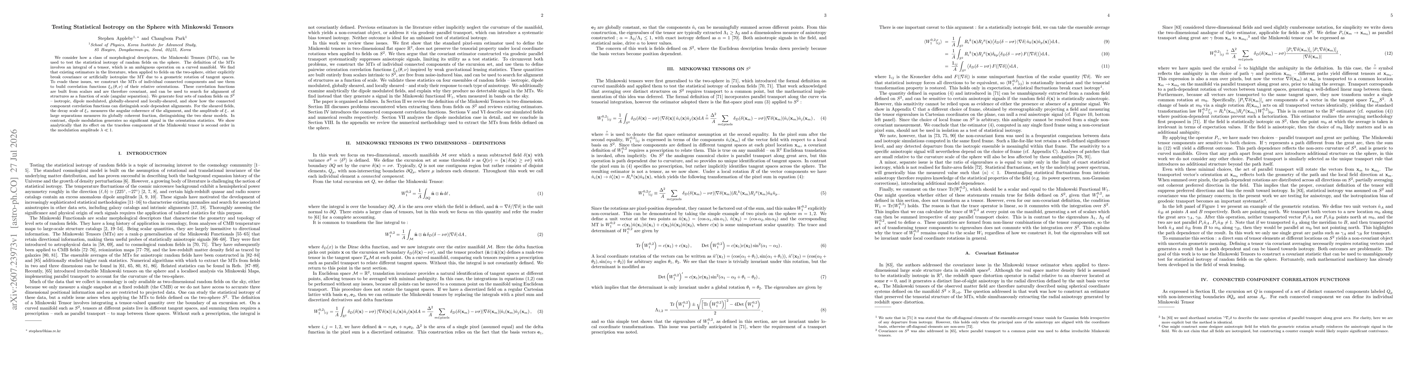 Thumbnail for Testing Statistical Isotropy on the Sphere with Minkowski Tensors