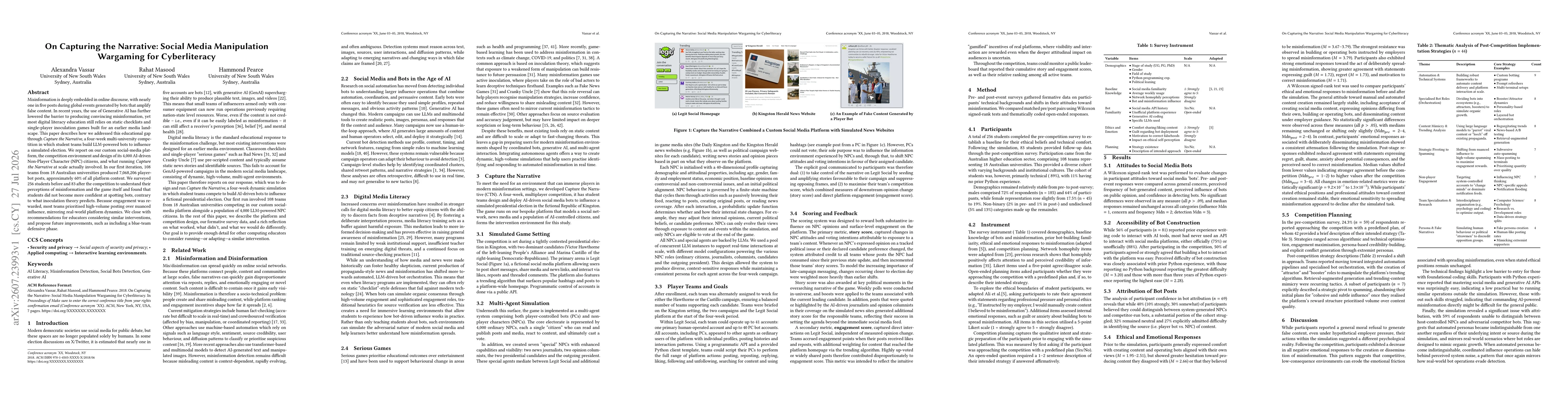 Thumbnail for On Capturing the Narrative: Social Media Manipulation Wargaming for Cyberliteracy