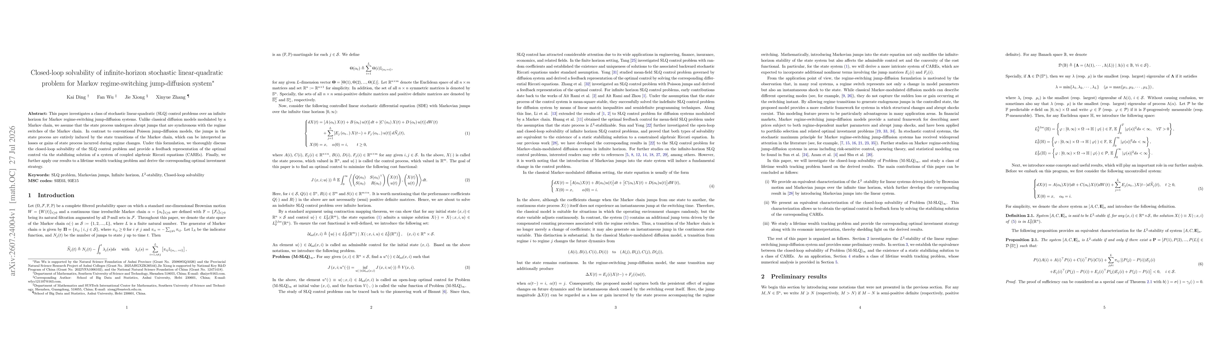 Thumbnail for Closed-loop solvability of infinite-horizon stochastic linear-quadratic problem for Markov regime-switching jump-diffusion system