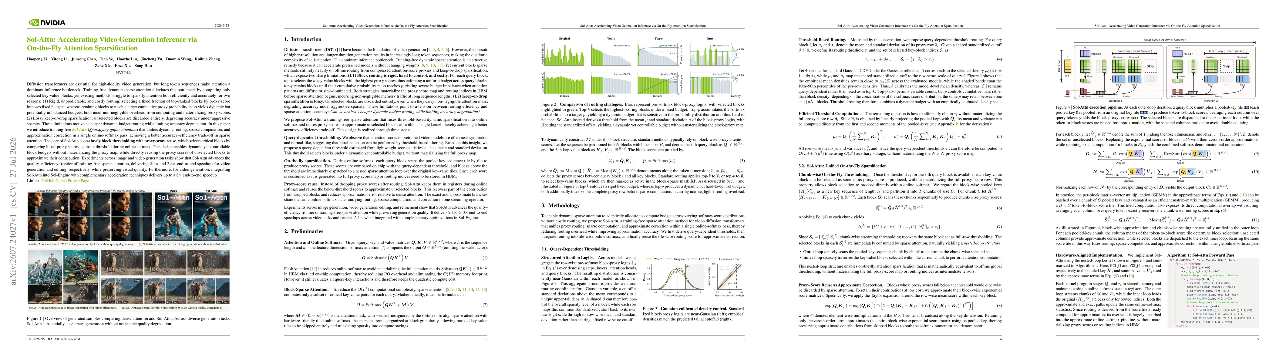 Thumbnail for Sol-Attn: Accelerating Video Generation Inference via On-the-Fly Attention Sparsification