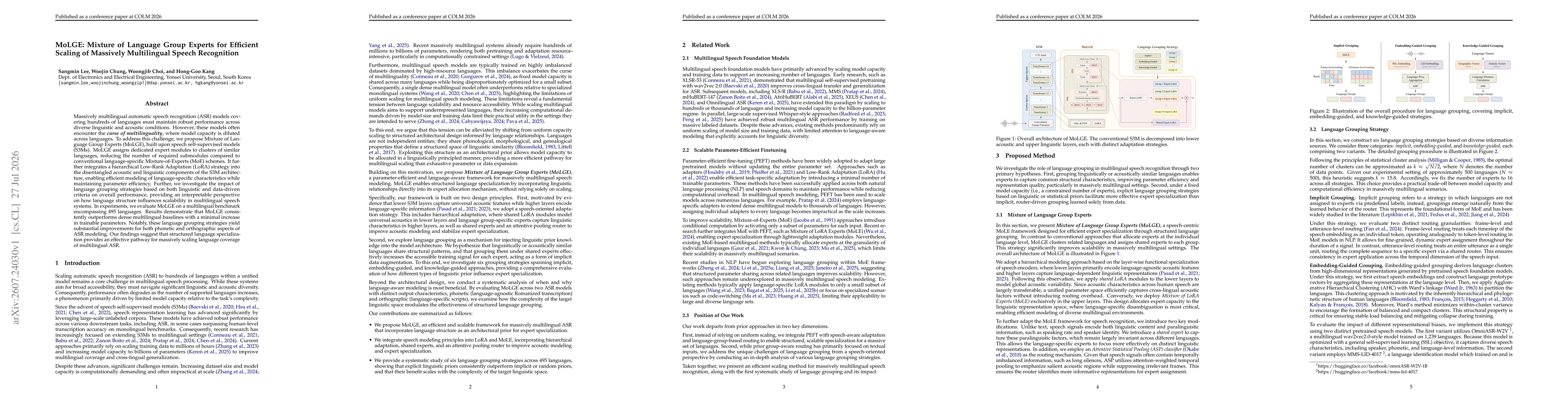 Thumbnail for MoLGE: Mixture of Language Group Experts for Efficient Scaling of Massively Multilingual Speech Recognition