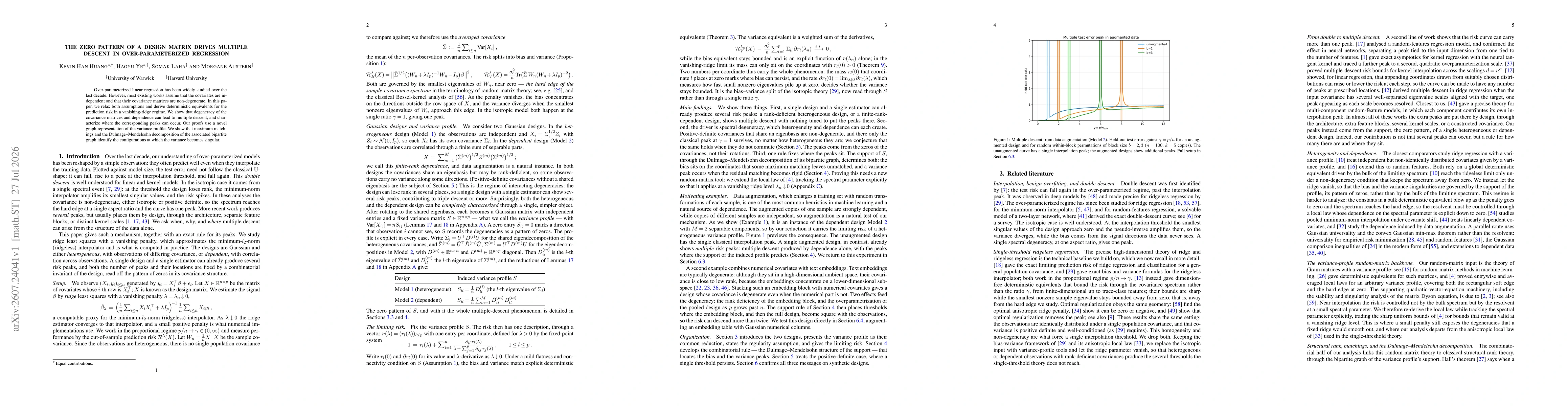Thumbnail for The Zero Pattern of a Design Matrix Drives Multiple Descent in Over-parameterized Regression