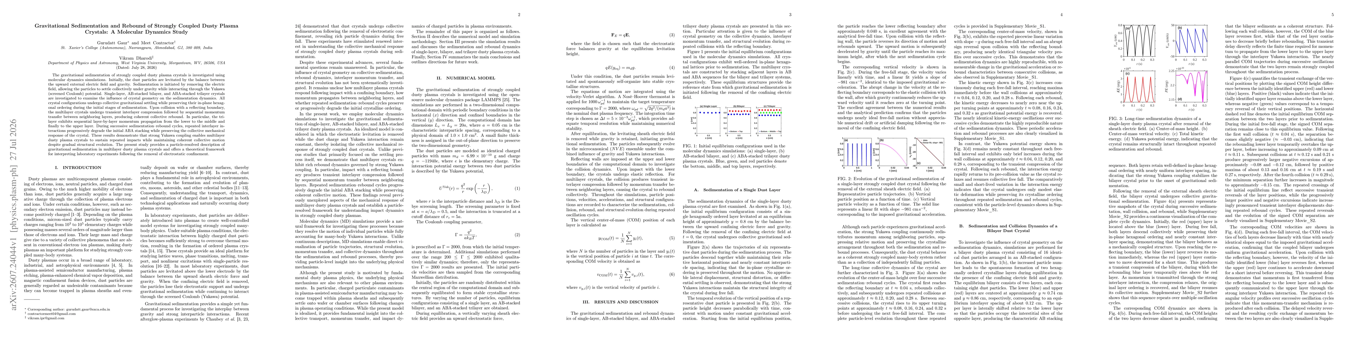 Thumbnail for Gravitational Sedimentation and Rebound of Strongly Coupled Dusty Plasma Crystals: A Molecular Dynamics Study