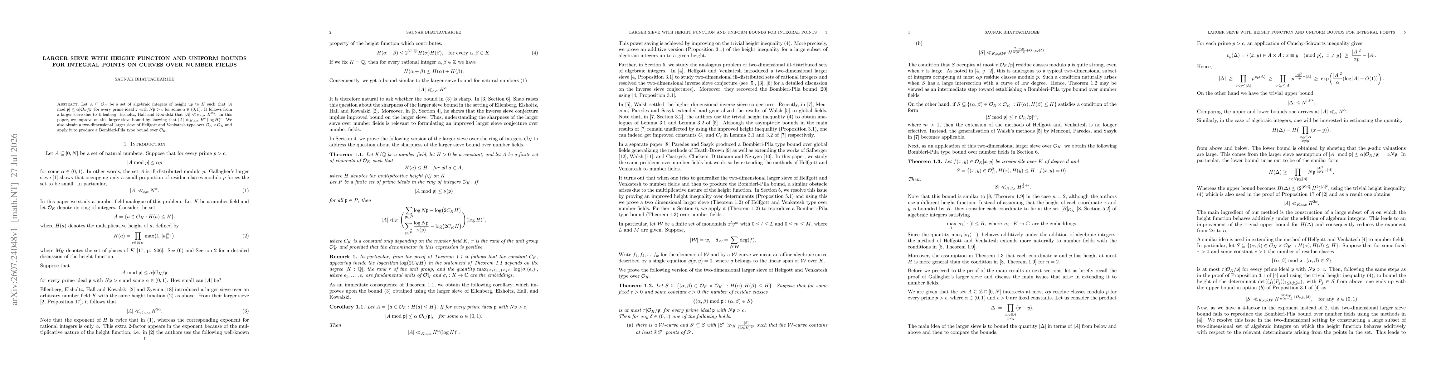 Thumbnail for Larger sieve with height function and uniform bounds for integral points on curves over number fields