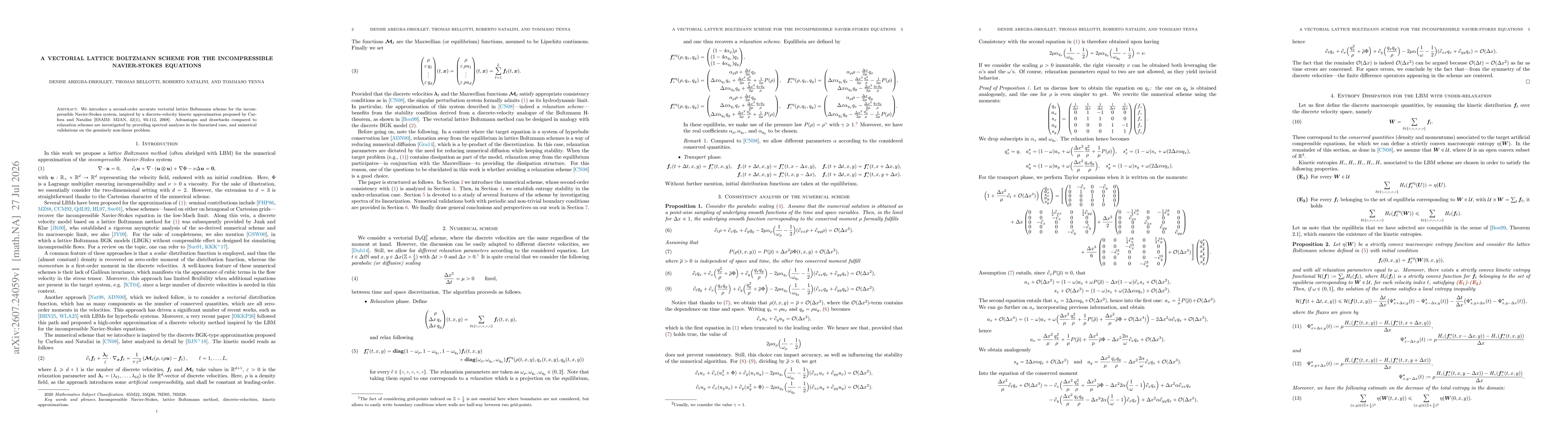 Thumbnail for A vectorial lattice Boltzmann scheme for the incompressible Navier-Stokes equations