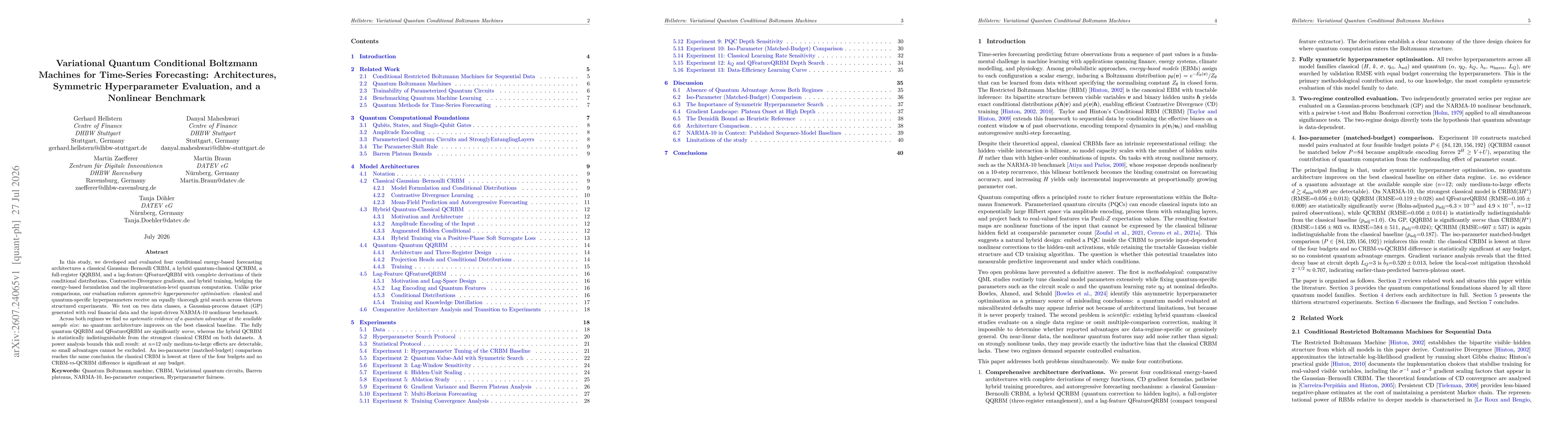 Thumbnail for Variational Quantum Conditional Boltzmann Machines for Time-Series Forecasting: Architectures, Symmetric Hyperparameter Evaluation, and a Nonlinear Benchmark