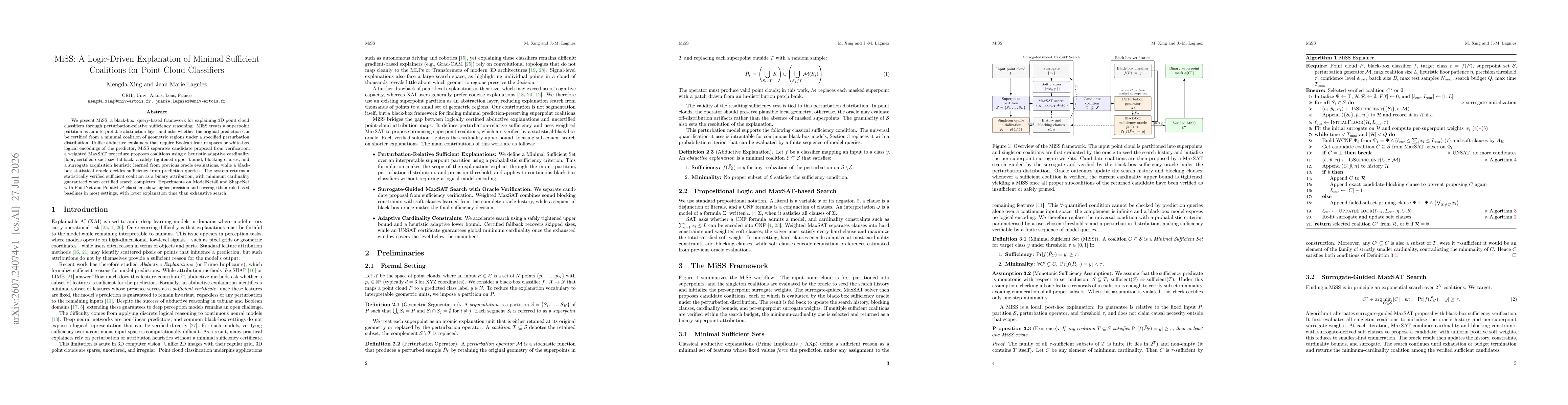 Thumbnail for MiSS: A Logic-Driven Explanation of Minimal Sufficient Coalitions for Point Cloud Classifiers