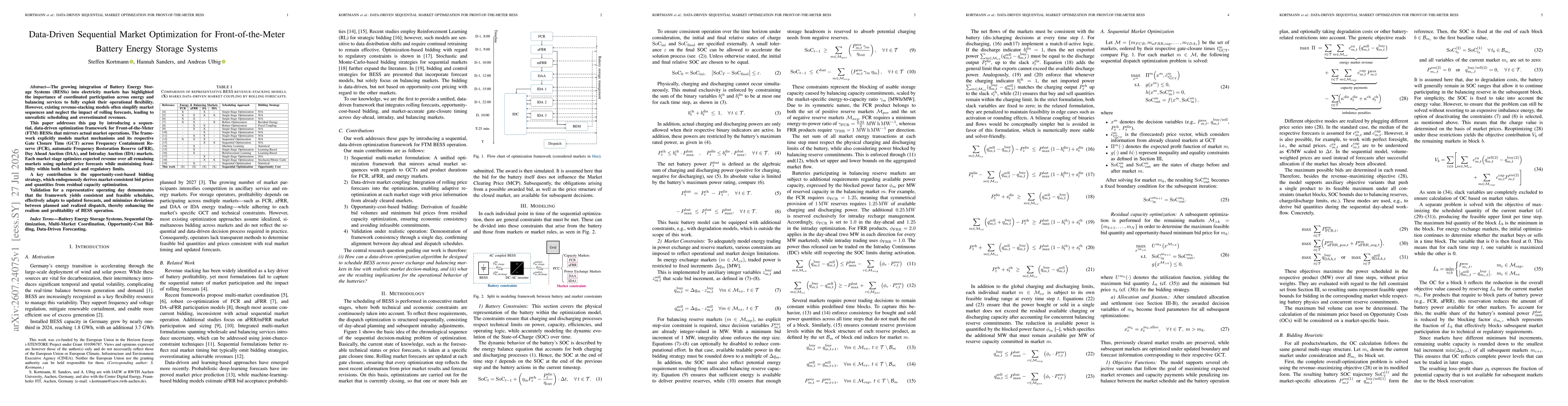 Thumbnail for Data-Driven Sequential Market Optimization for Front-of-the-Meter Battery Energy Storage Systems