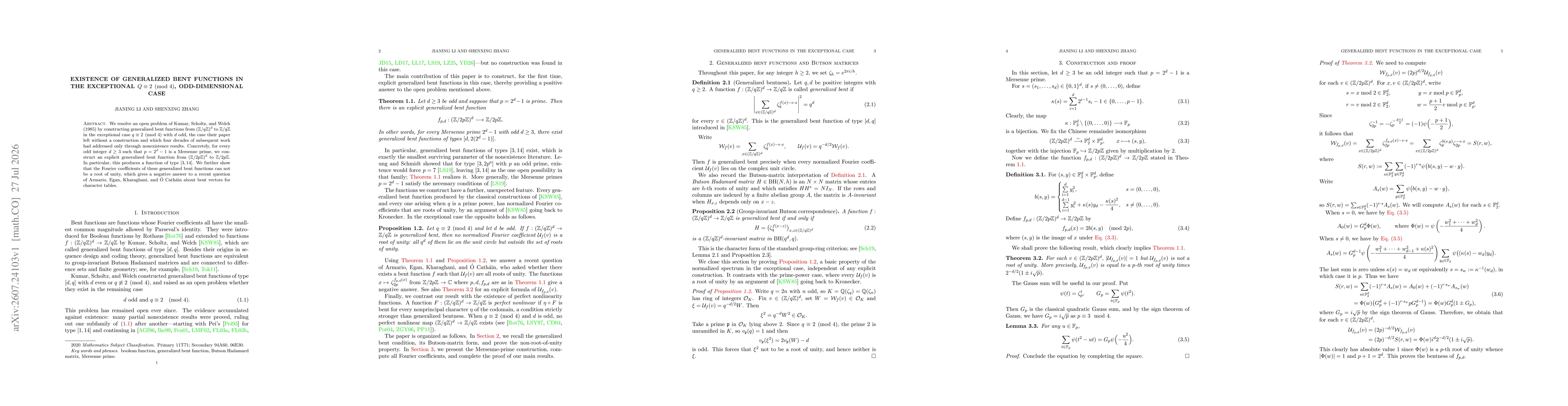 Thumbnail for Existence of generalized bent functions in the exceptional $q\equiv2\pmod4$, odd-dimensional case