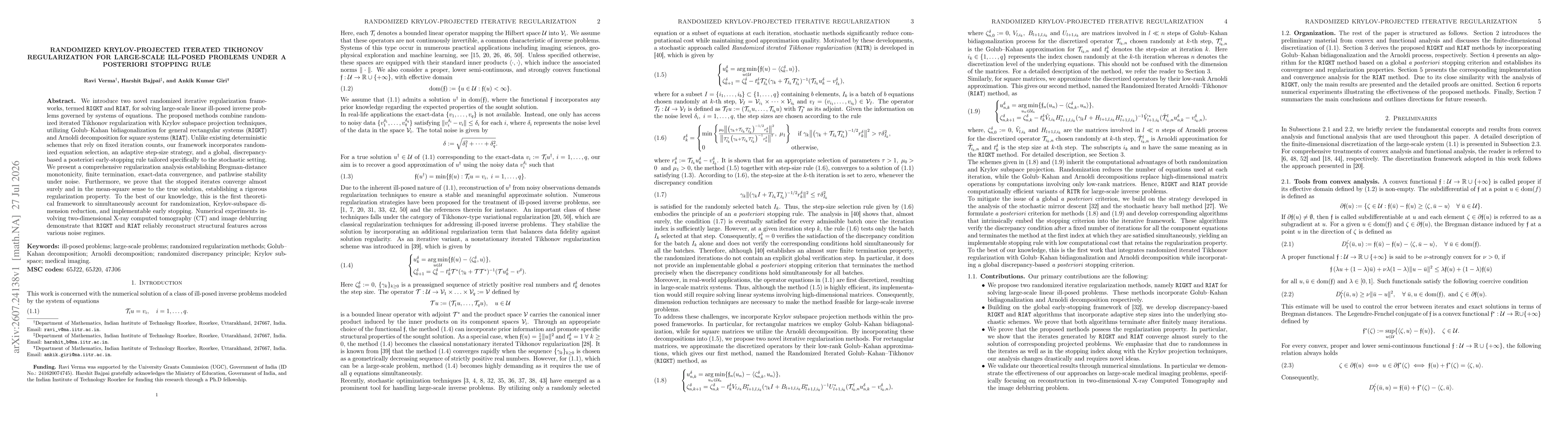 Thumbnail for Randomized Krylov-Projected Iterated Tikhonov Regularization for Large-Scale Ill-posed Problems Under A Posteriori Stopping Rule