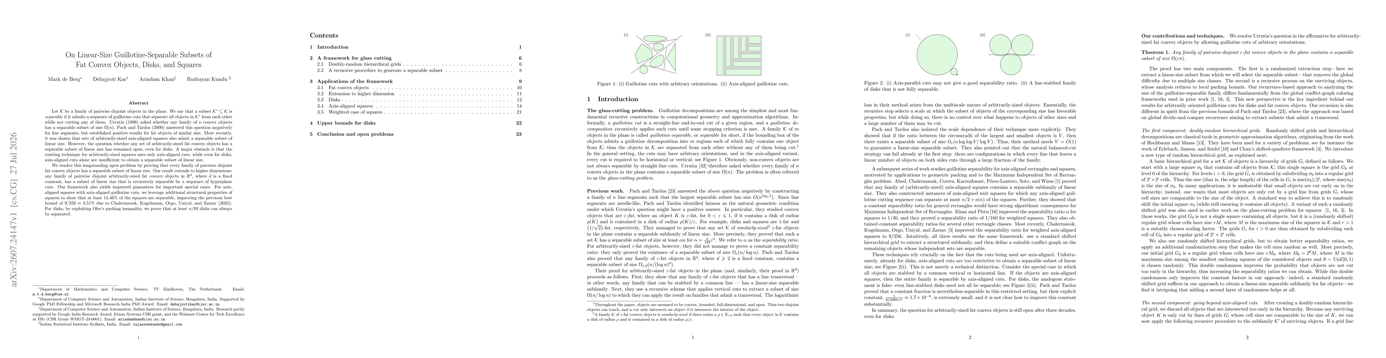 Thumbnail for On Linear-Size Guillotine-Separable Subsets of Fat Convex Objects, Disks, and Squares