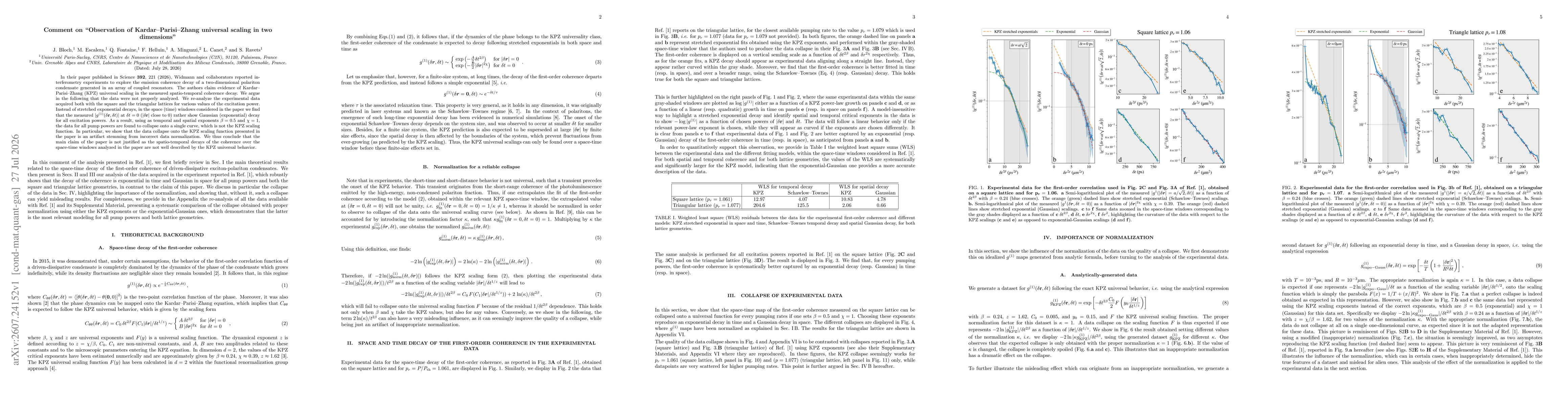 Thumbnail for Comment on "Observation of Kardar--Parisi--Zhang universal scaling in two dimensions"