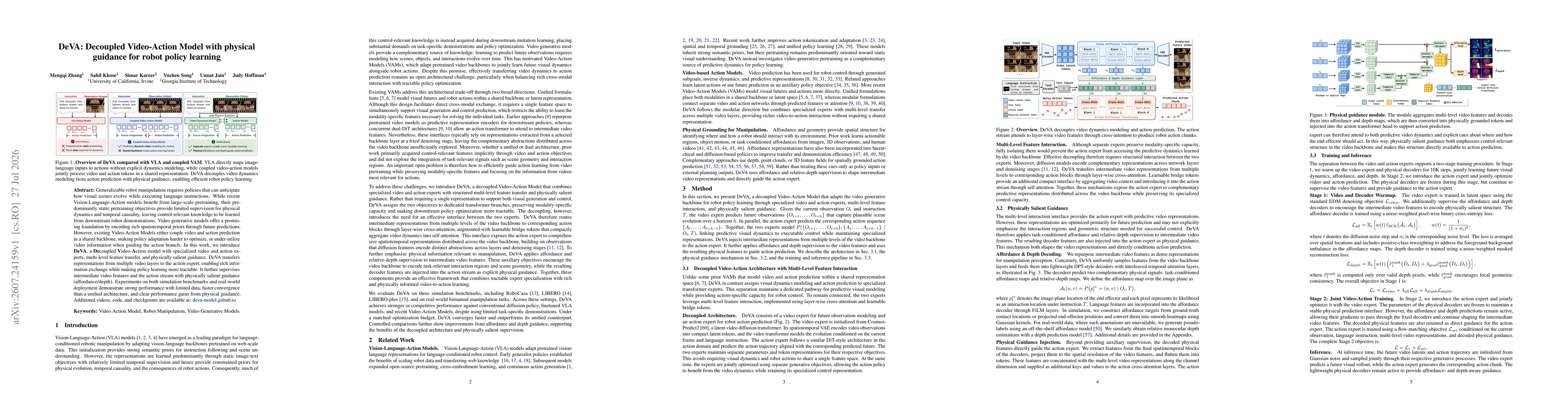 Thumbnail for DeVA: Decoupled Video-Action Model with physical guidance for robot policy learning