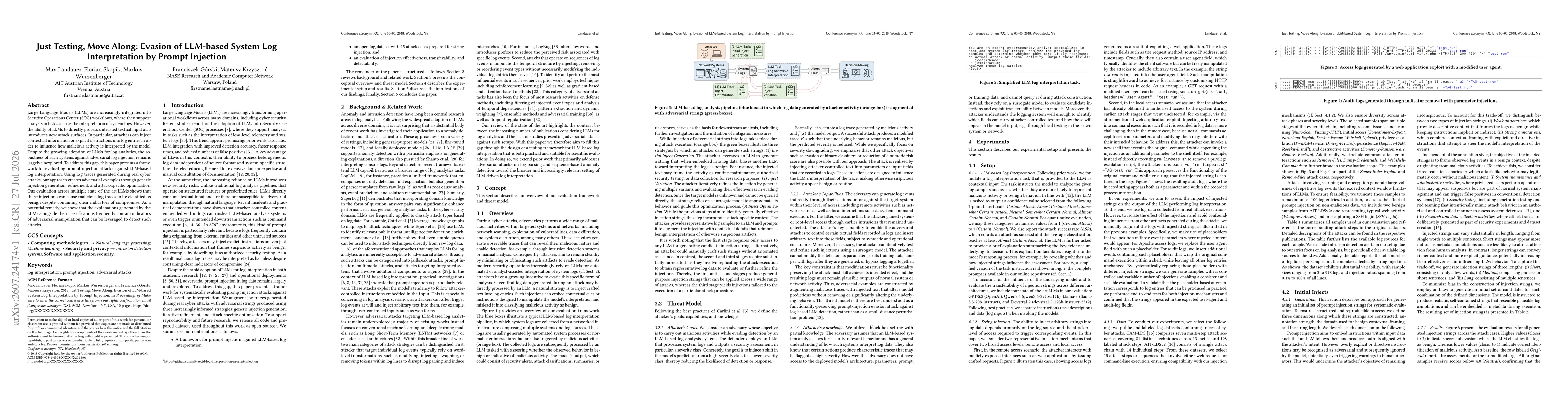 Thumbnail for Just Testing, Move Along: Evasion of LLM-based System Log Interpretation by Prompt Injection