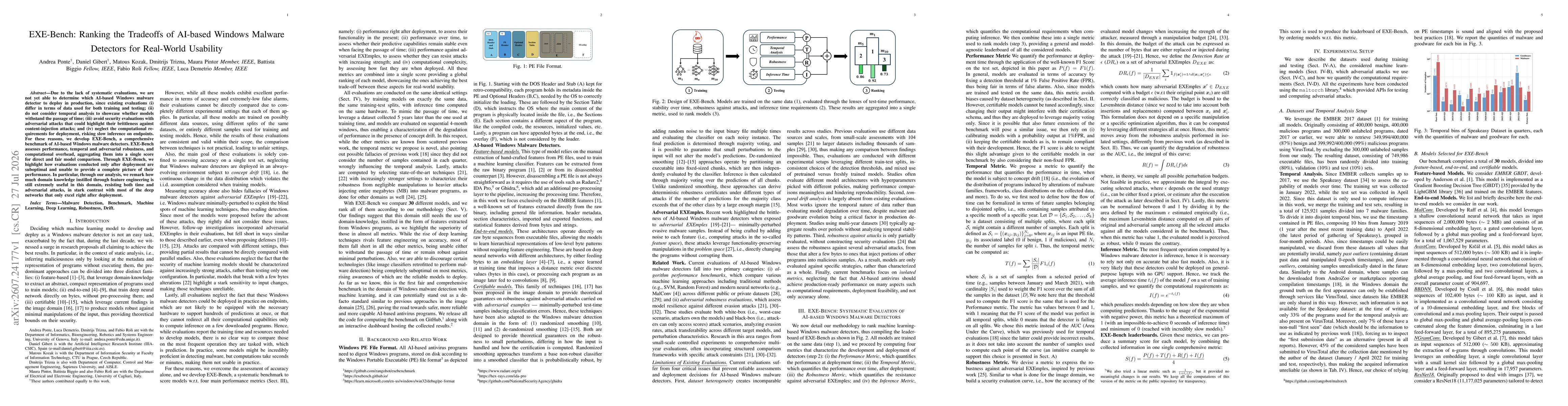 Thumbnail for EXE-Bench: Ranking the Tradeoffs of AI-based Windows Malware Detectors for Real-World Usability