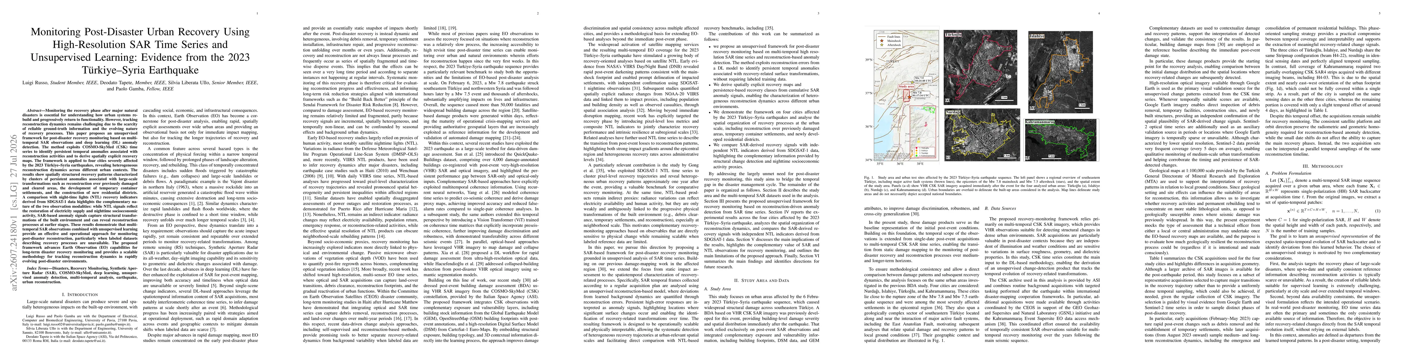 Thumbnail for Monitoring Post-Disaster Urban Recovery Using High-Resolution SAR Time Series and Unsupervised Learning: Evidence from the 2023 Türkiye-Syria Earthquake