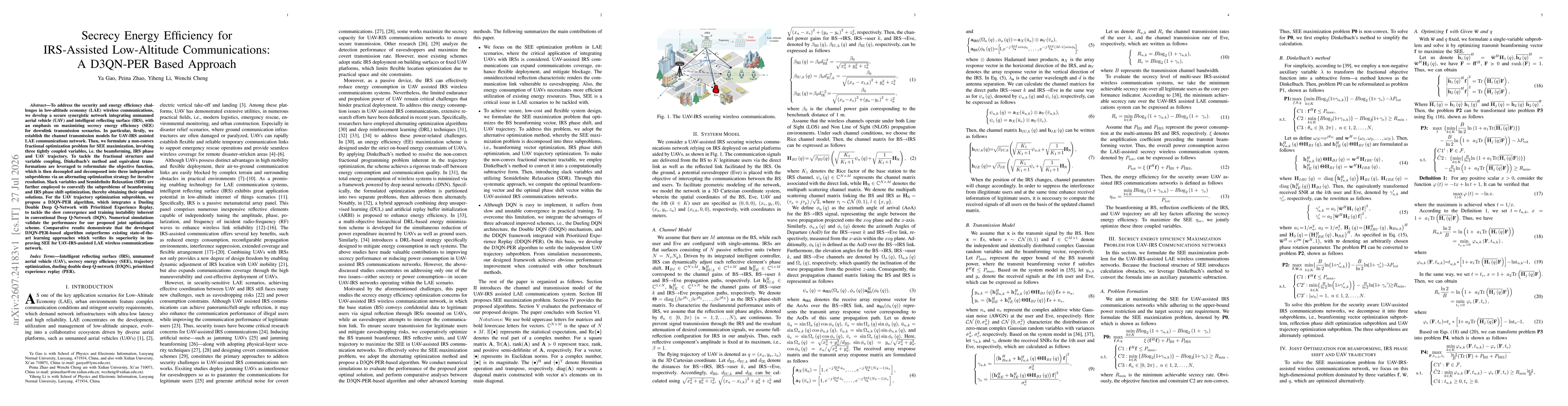 Thumbnail for Secrecy Energy Efficiency for IRS-Assisted Low-Altitude Communications: A D3QN-PER Based Approach