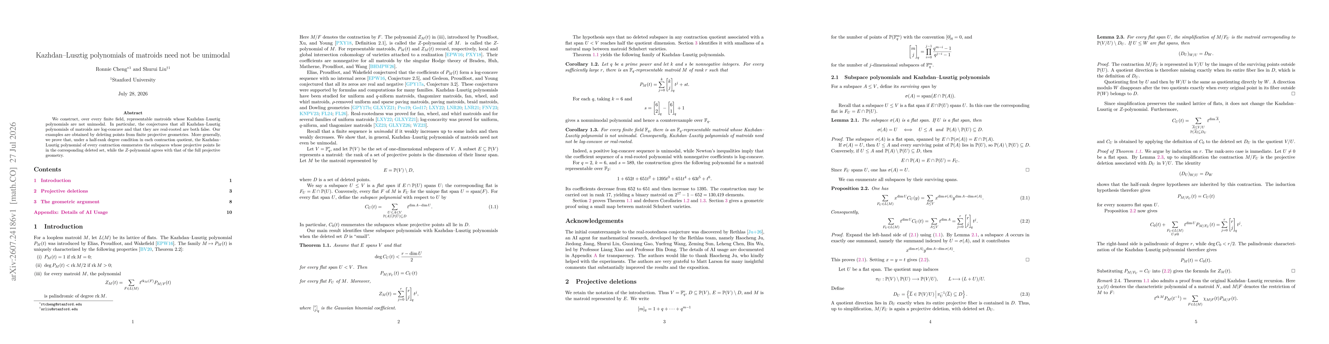 Thumbnail for Kazhdan-Lusztig polynomials of matroids need not be unimodal