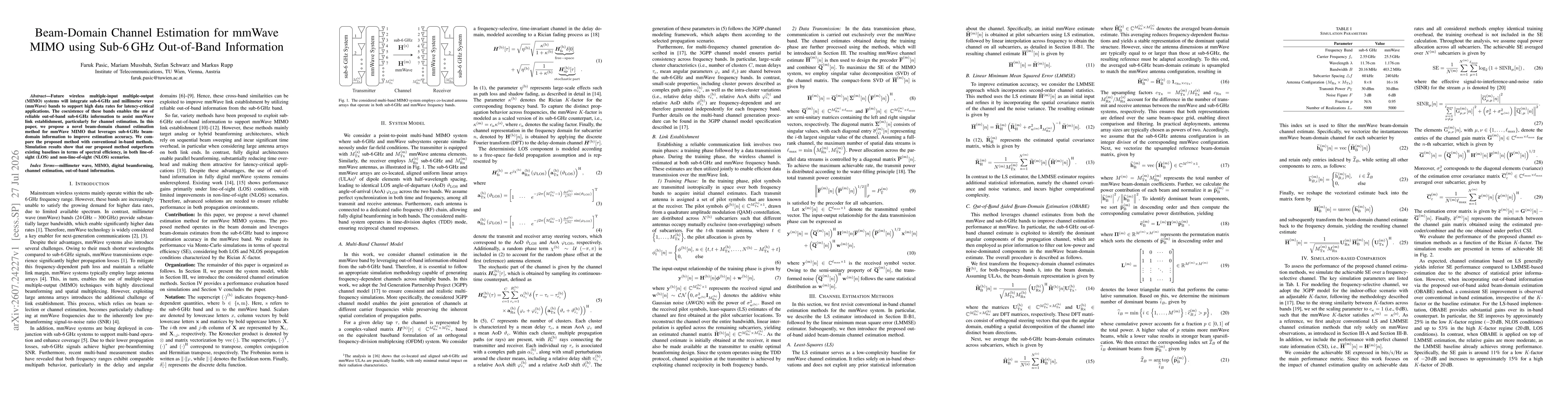 Thumbnail for Beam-Domain Channel Estimation for mmWave MIMO using Sub-6 GHz Out-of-Band Information