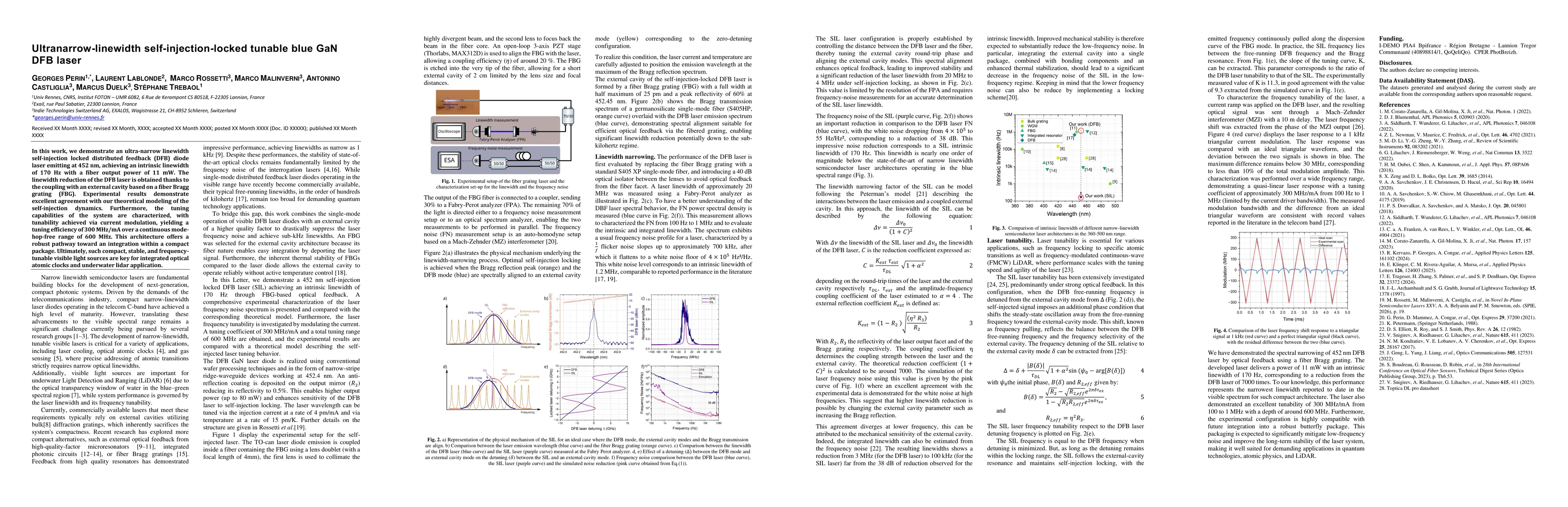 Thumbnail for Ultranarrow-linewidth self-injection-locked tunable blue GaN DFB laser