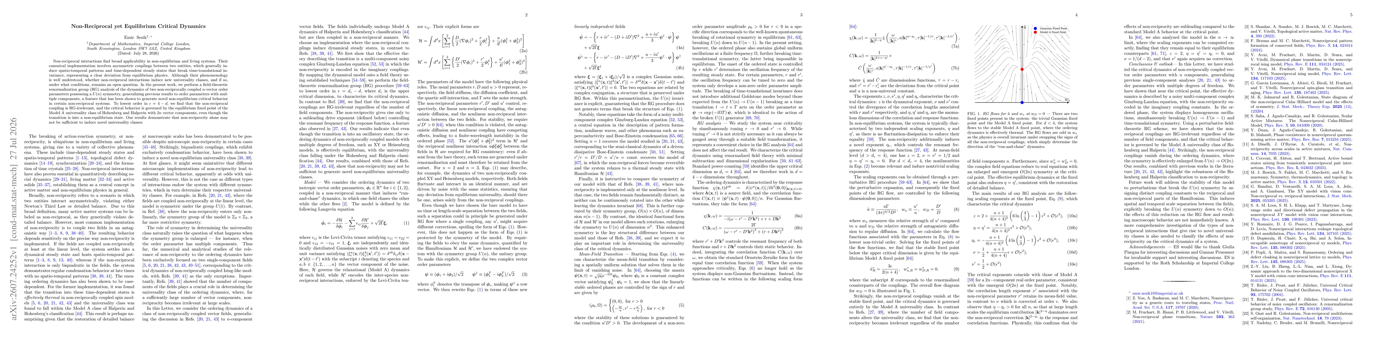 Thumbnail for Non-Reciprocal yet Equilibrium Critical Dynamics