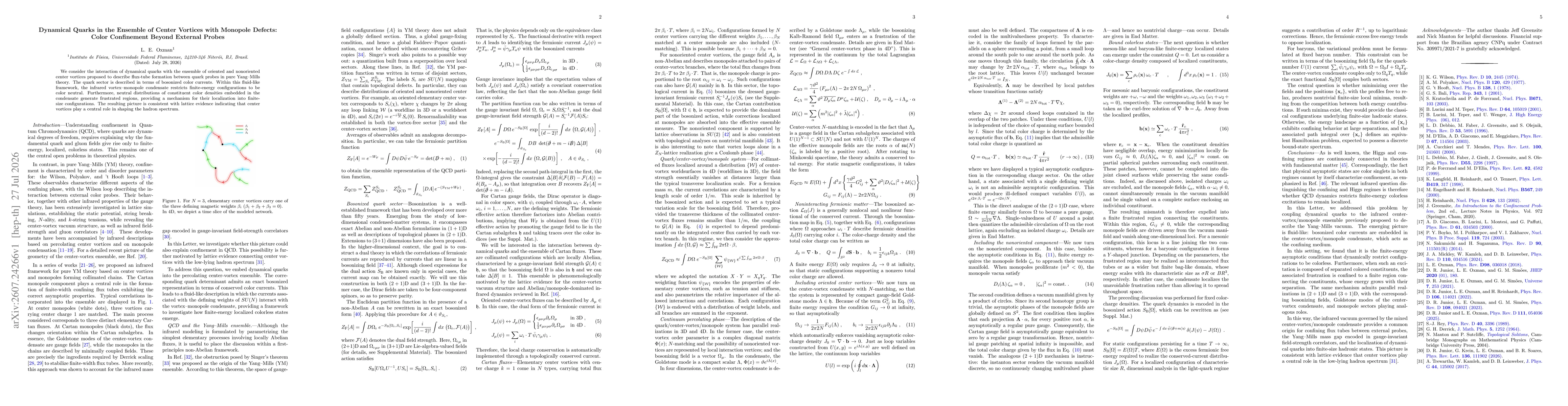 Thumbnail for Dynamical Quarks in the Ensemble of Center Vortices with Monopole Defects: Color Confinement Beyond External Probes