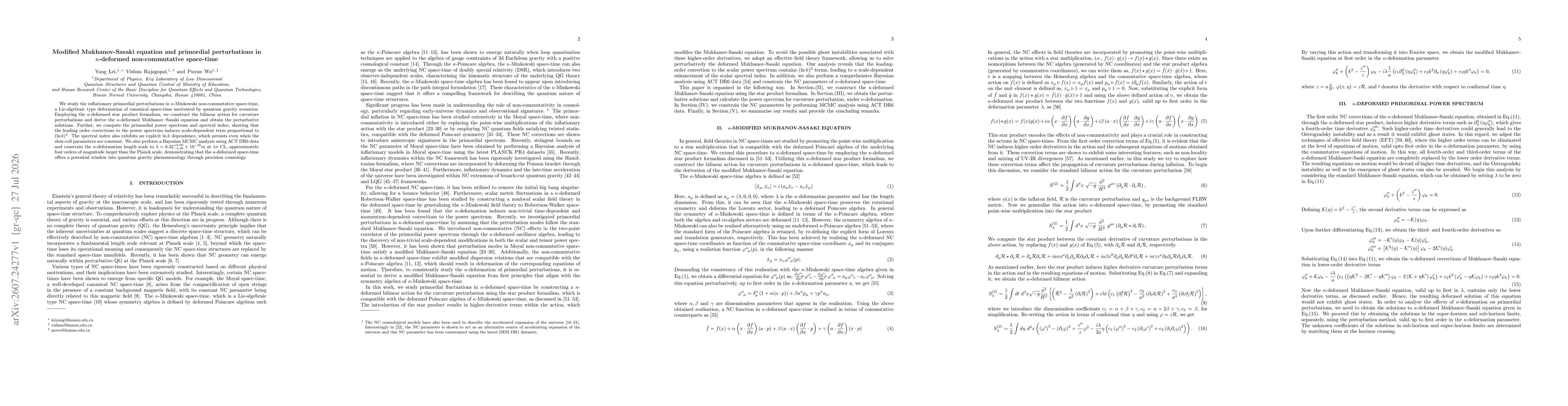 Thumbnail for Modified Mukhanov-Sasaki equation and primordial perturbations in $κ$-deformed non-commutative space-time