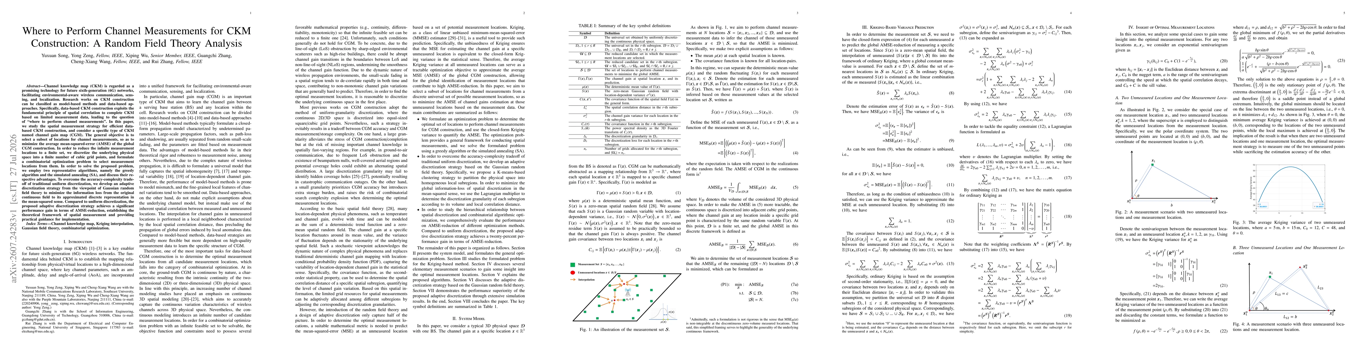 Thumbnail for Where to Perform Channel Measurements for CKM Construction: A Random Field Theory Analysis