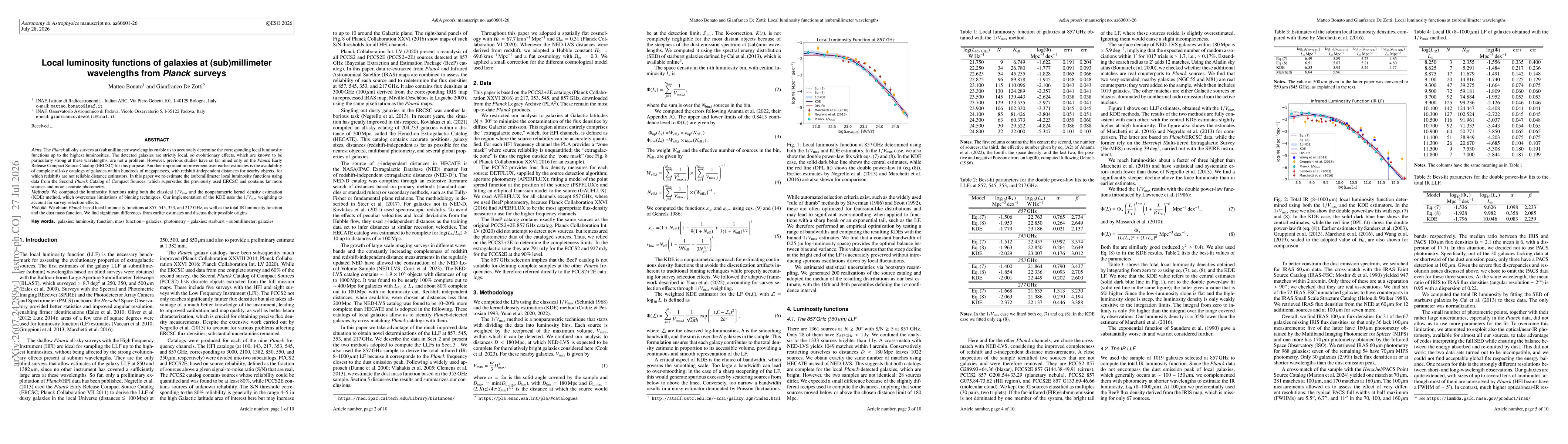 Thumbnail for Local luminosity functions of galaxies at (sub)millimeter wavelengths from Planck surveys