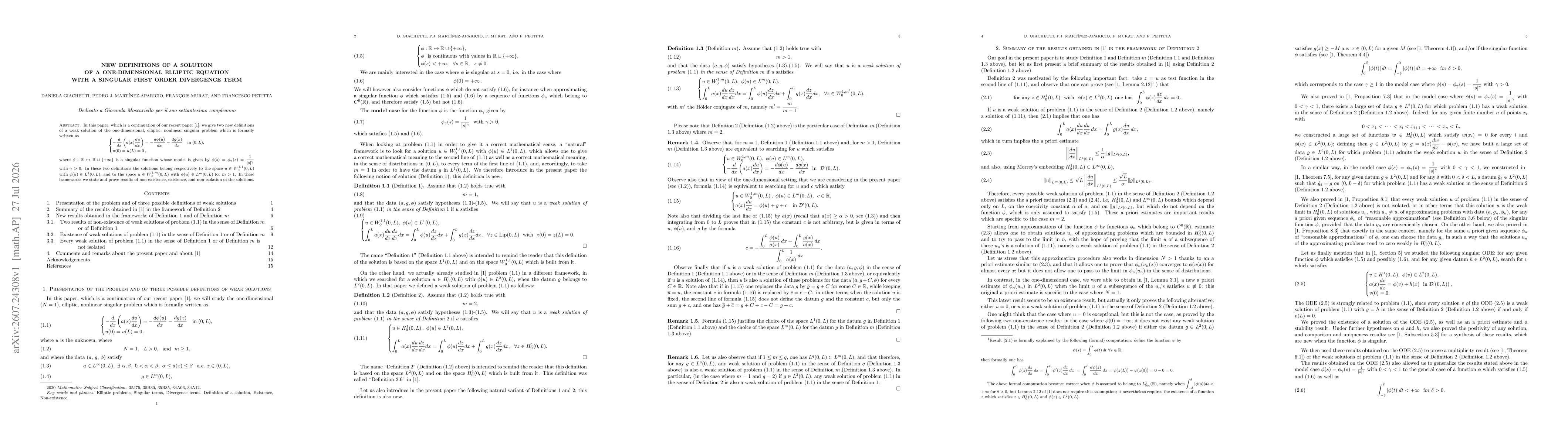 Thumbnail for New definitions of a solution of a one-dimensional elliptic equation with a singular first order divergence term