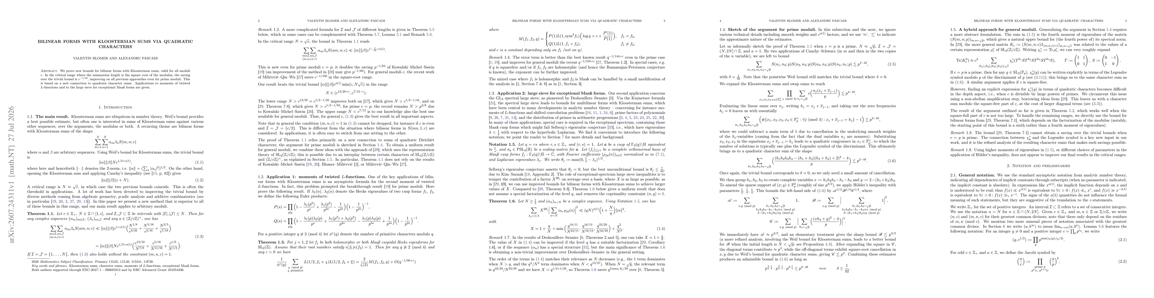 Thumbnail for Bilinear forms with Kloosterman sums via quadratic characters