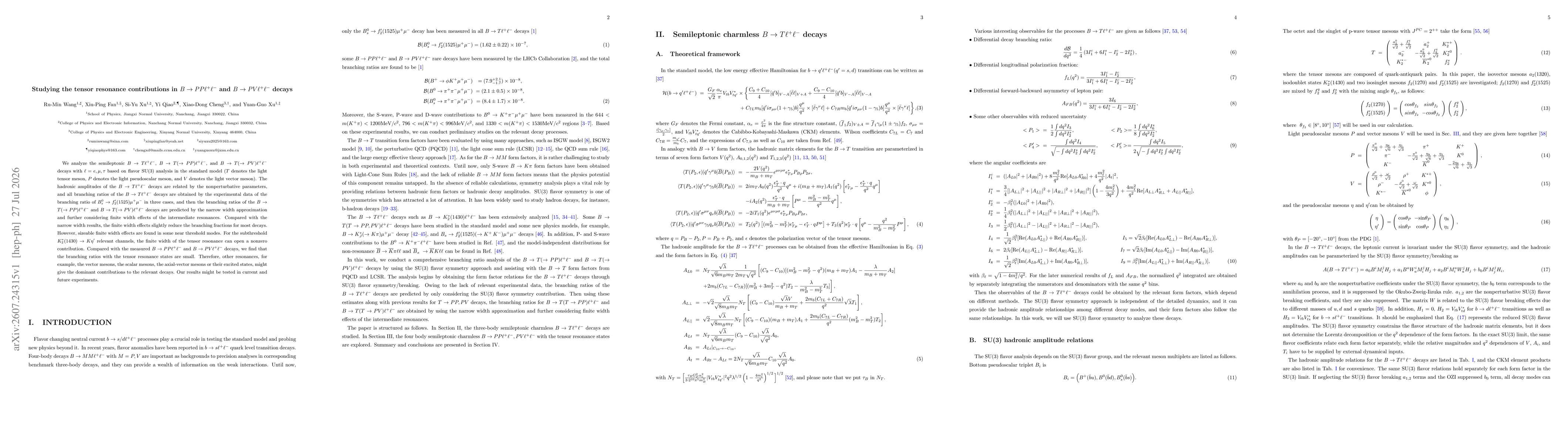 Thumbnail for Studying the tensor resonance contributions in $B \to PP\ell^+\ell^-$ and $B \to PV\ell^+\ell^-$ decays