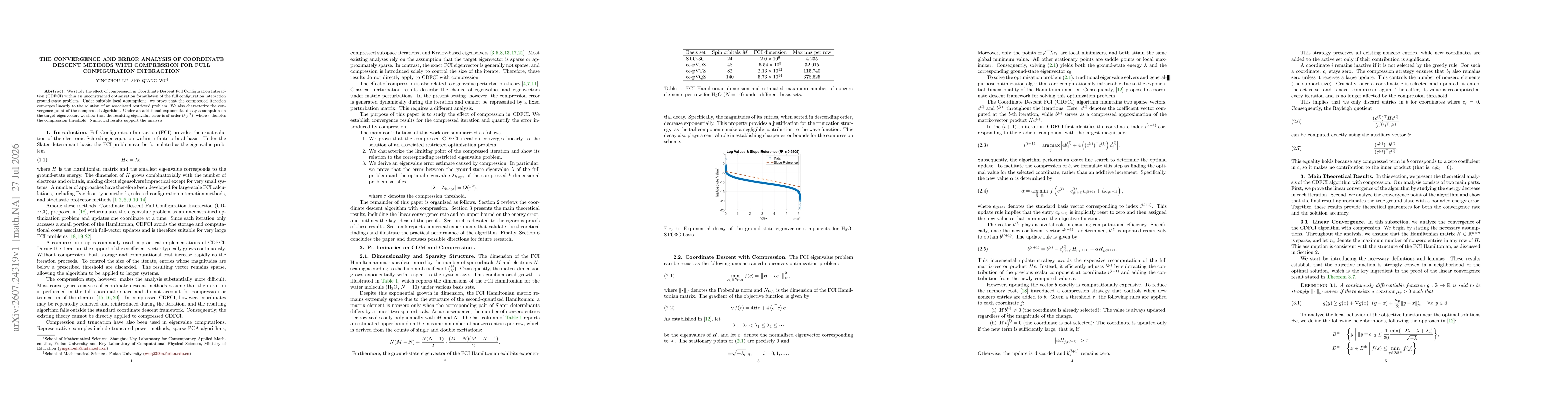 Thumbnail for The Convergence and Error Analysis of Coordinate Descent Methods with Compression for Full Configuration Interaction