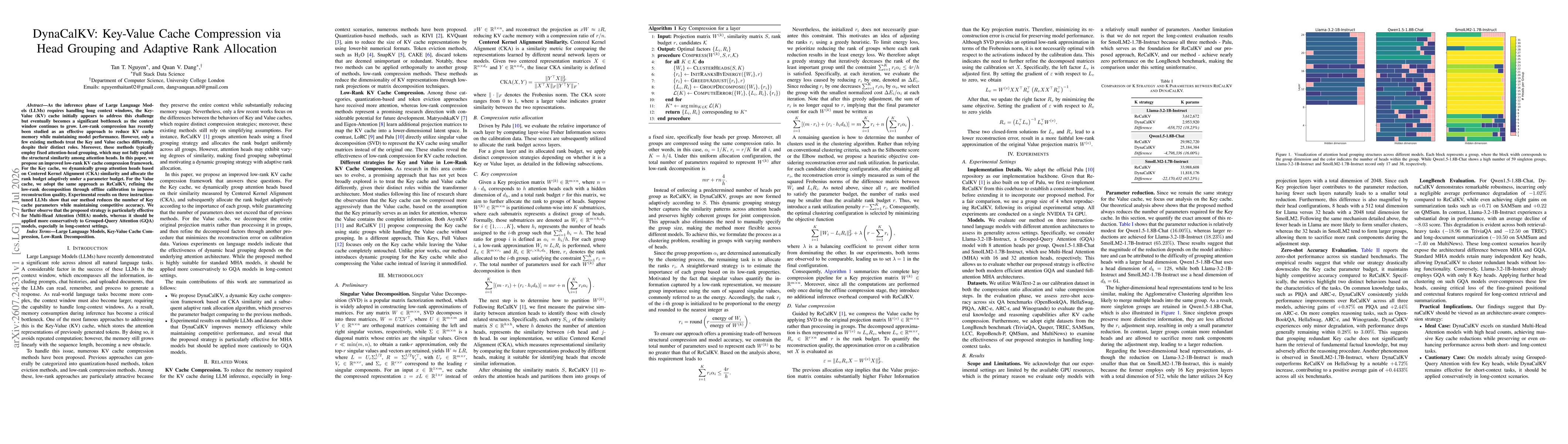 Thumbnail for DynaCalKV: Key-Value Cache Compression via Head Grouping and Adaptive Rank Allocation