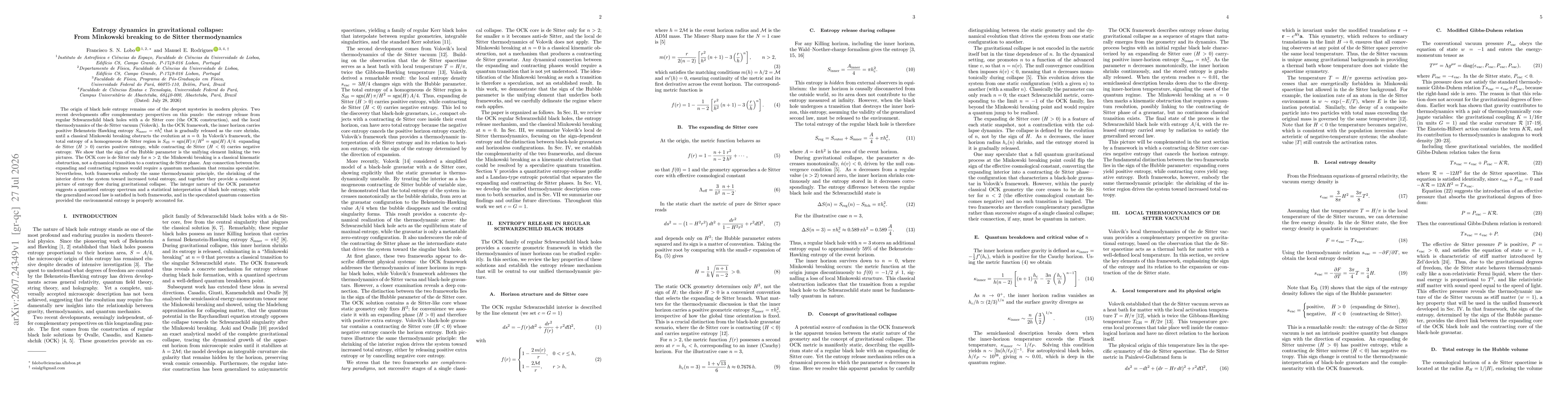 Thumbnail for Entropy dynamics in gravitational collapse: From Minkowski breaking to de Sitter thermodynamics
