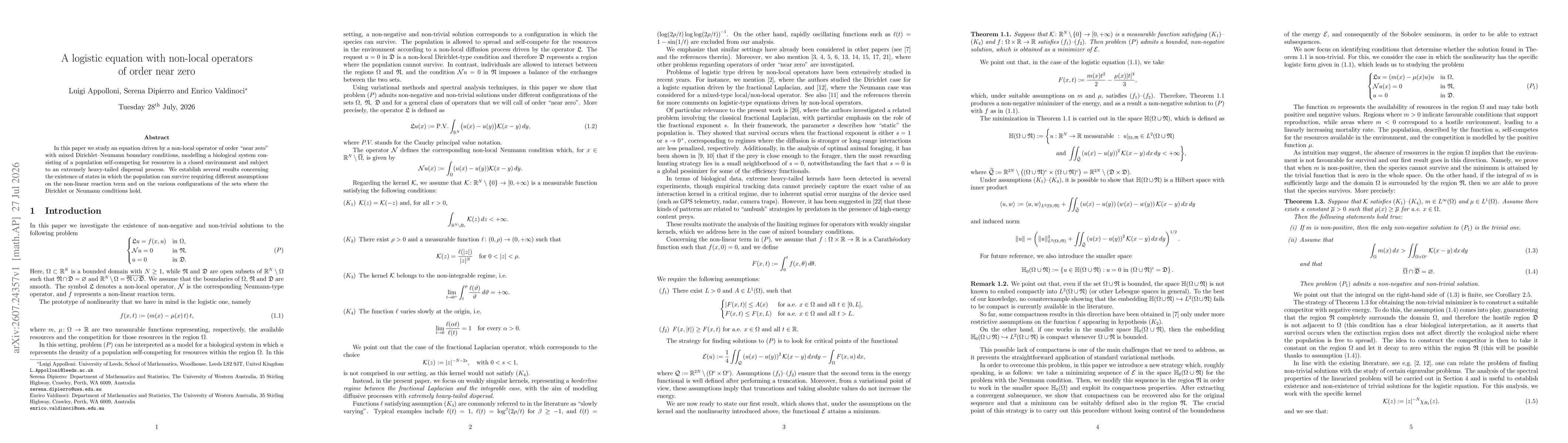 Thumbnail for A logistic equation with non-local operators of order near zero