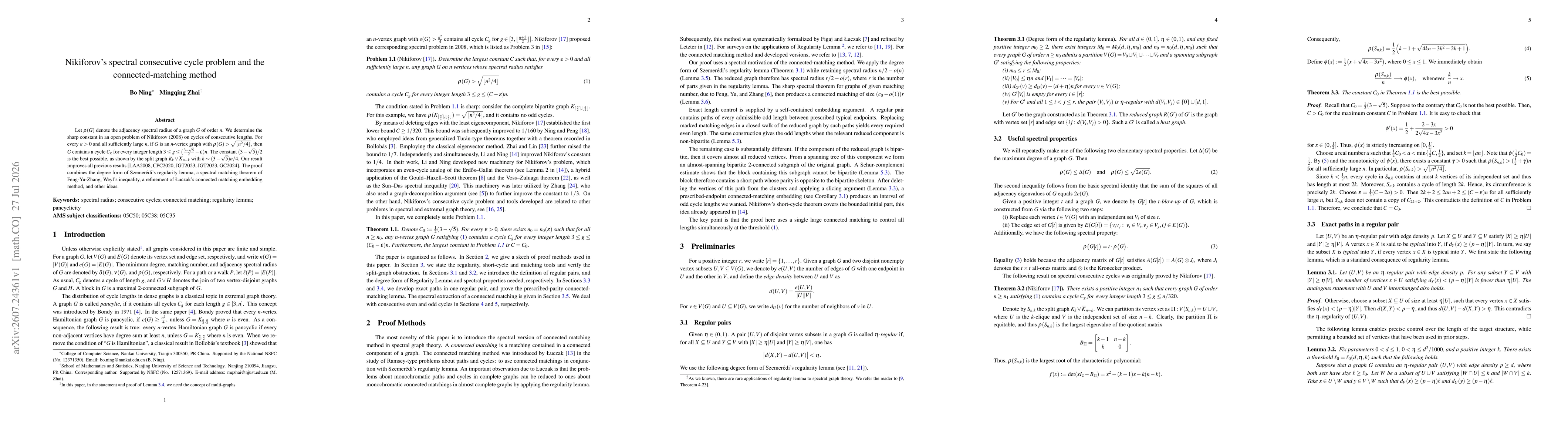 Thumbnail for Nikiforov's spectral consecutive cycle problem and the connected-matching method