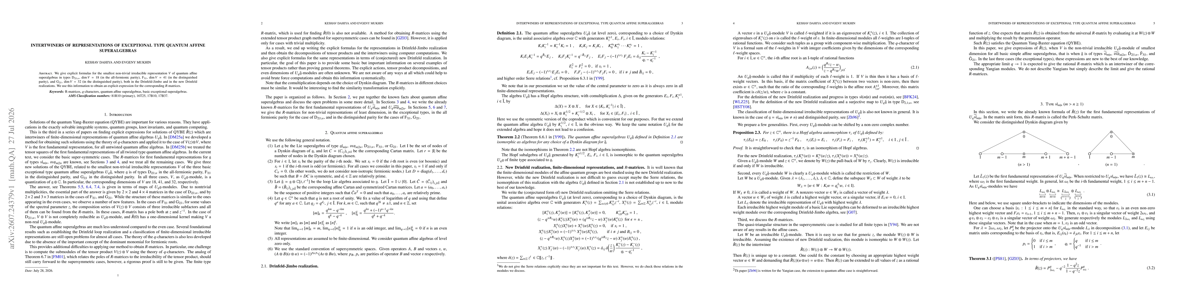 Thumbnail for Intertwiners of representations of exceptional type quantum affine superalgebras