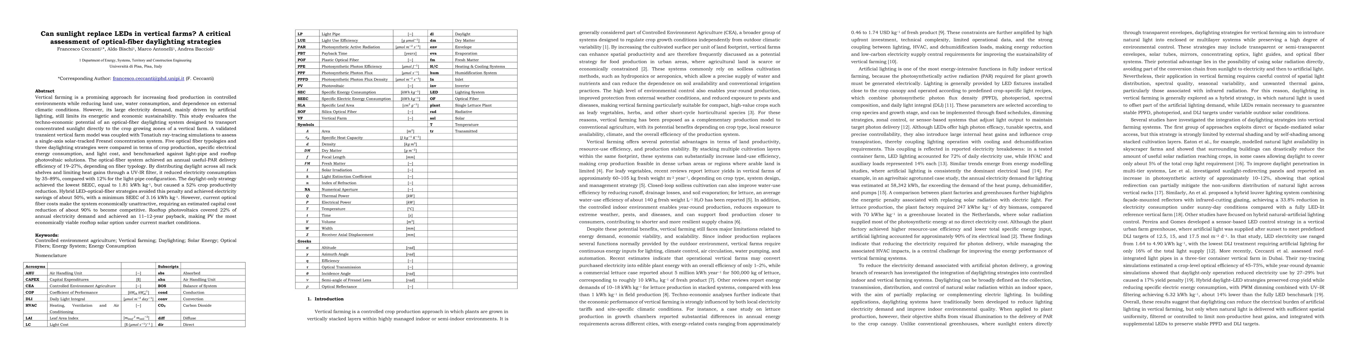 Thumbnail for Can sunlight replace LEDs in vertical farms? A critical assessment of optical-fiber daylighting strategies