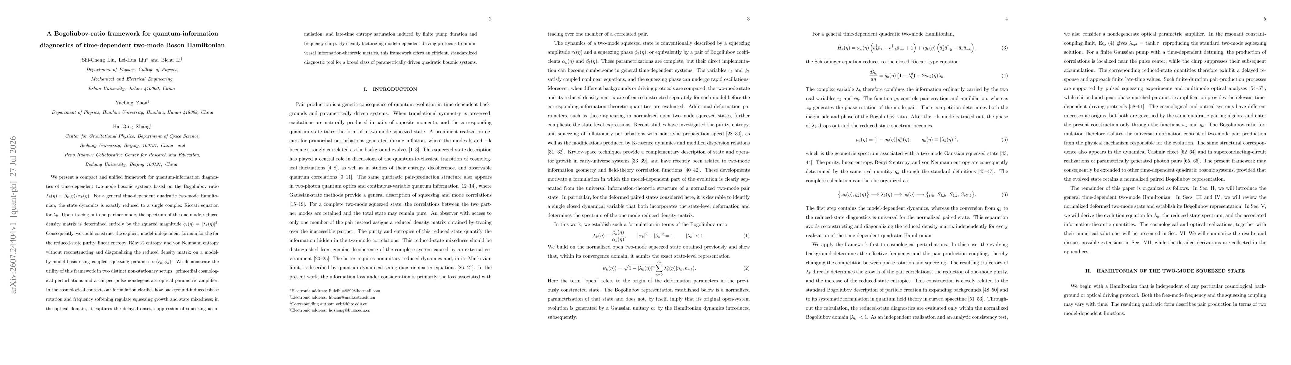 Thumbnail for A Bogoliubov-ratio framework for quantum-information diagnostics of time-dependent two-mode Boson Hamiltonian
