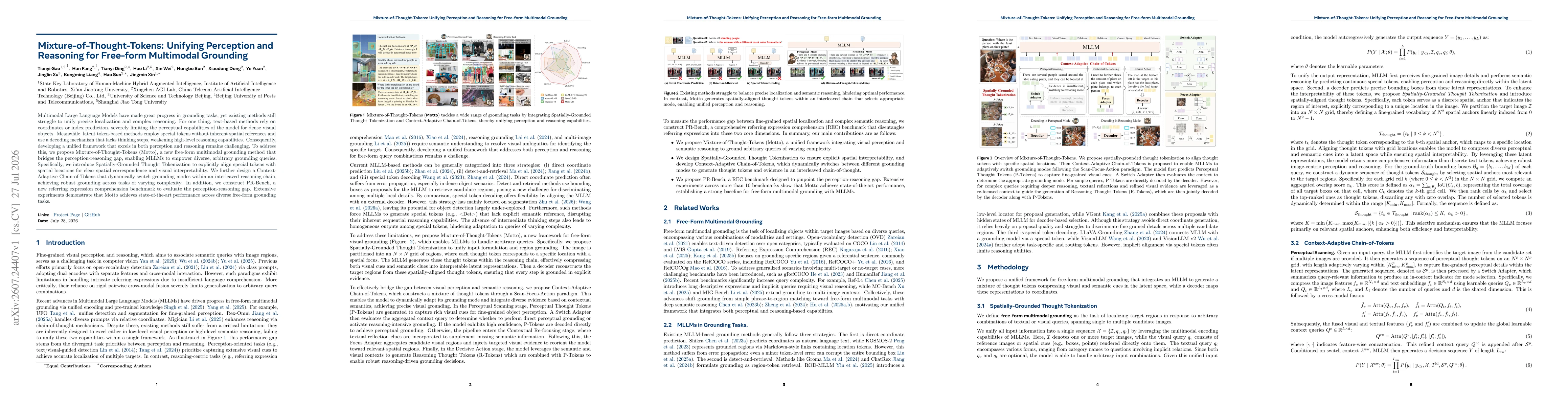 Thumbnail for Mixture-of-Thought-Tokens: Unifying Perception and Reasoning for Free-form Multimodal Grounding