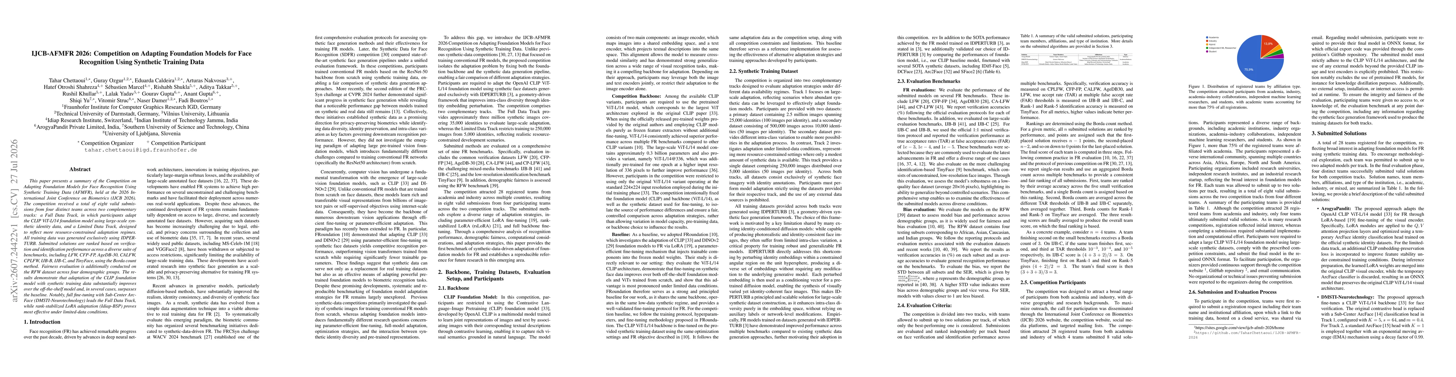 Thumbnail for IJCB-AFMFR 2026: Competition on Adapting Foundation Models for Face Recognition Using Synthetic Training Data