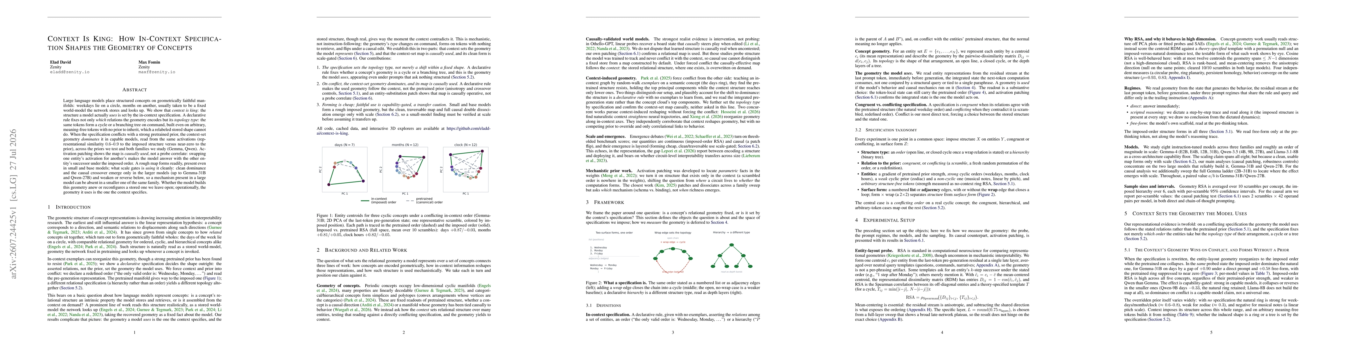 Thumbnail for Context Is King: How In-Context Specification Shapes the Geometry of Concepts